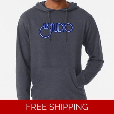 Le Studio Lightweight Hoodie White & Blue Logo